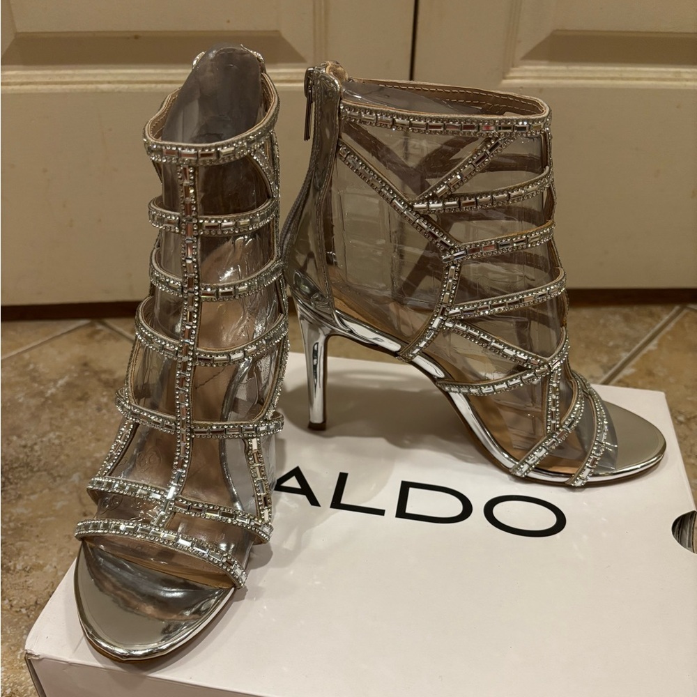 Aldo Metallic Silver Strappy Heels